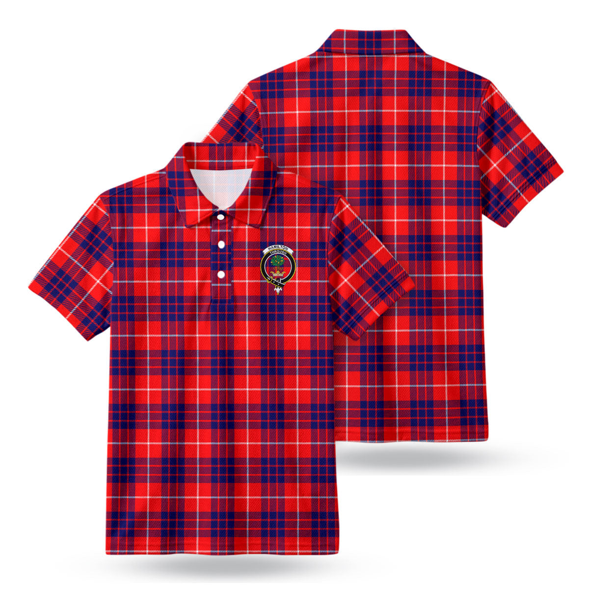 Hamilton Modern Tartan Crest Birdseye Mesh Polo Shirt