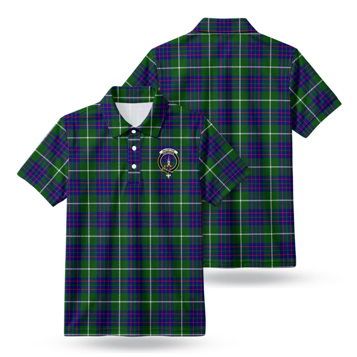 MacIntyre Hunting Modern Tartan Crest Birdseye Mesh Polo Shirt