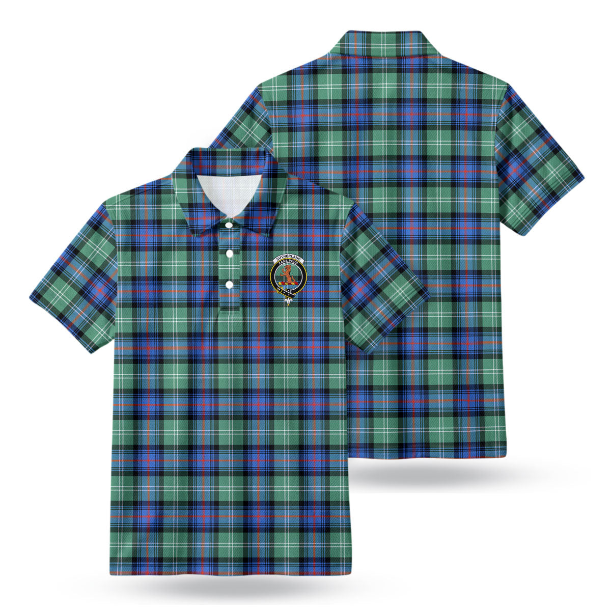 Sutherland Old Ancient Tartan Crest Birdseye Mesh Polo Shirt
