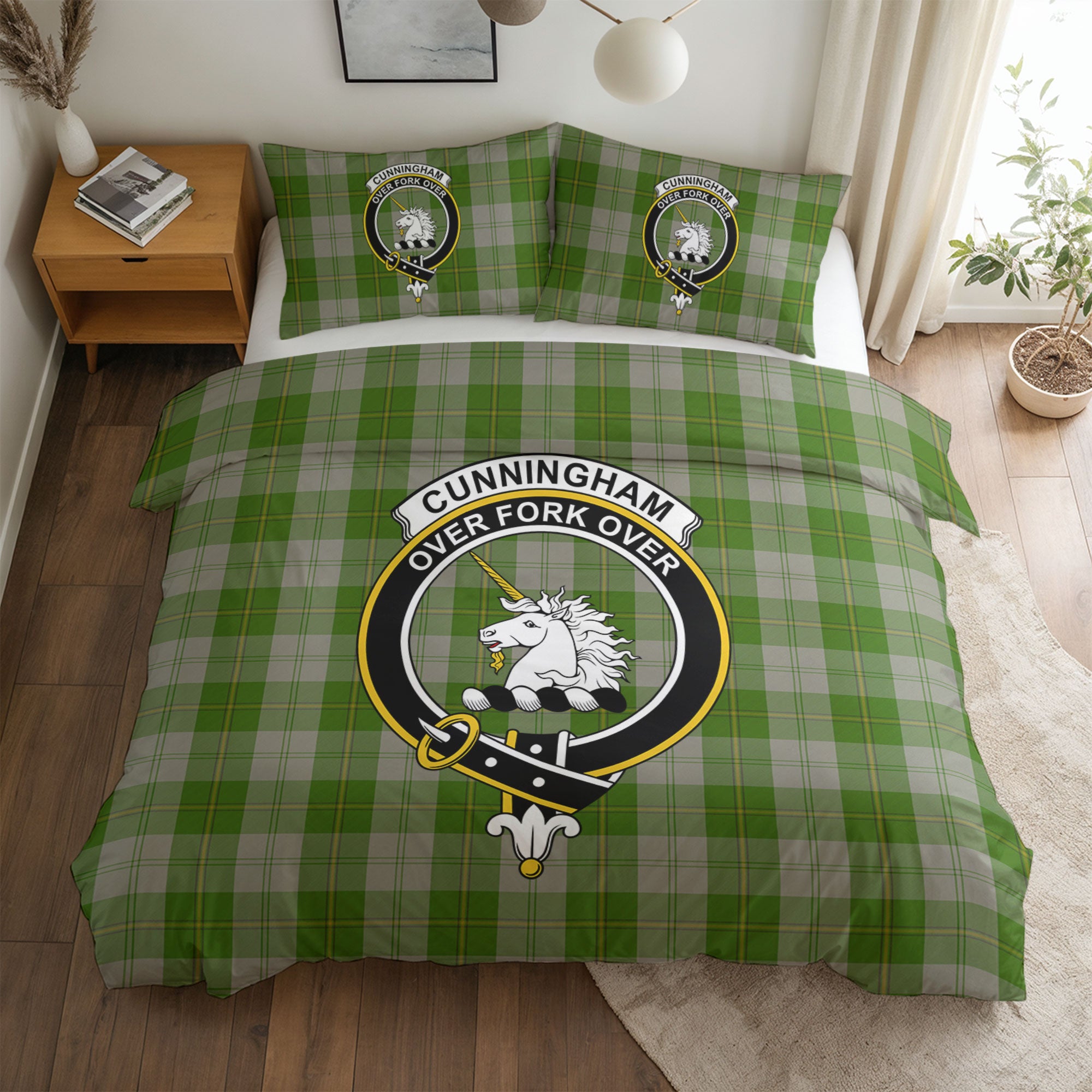 Cunningham Dress Green Dancers Tartan Crest Bedding Set