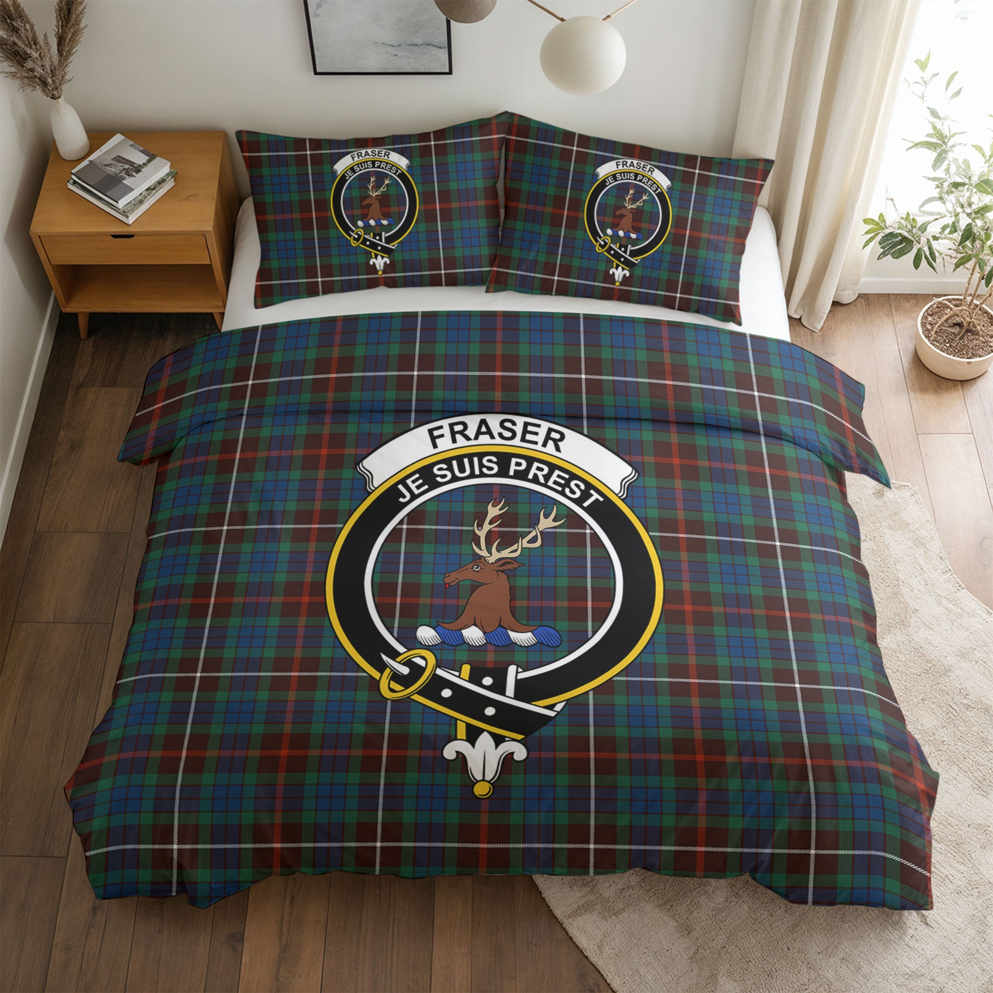 Fraser (of Lovat) Hunting Ancient Tartan Crest Bedding Set