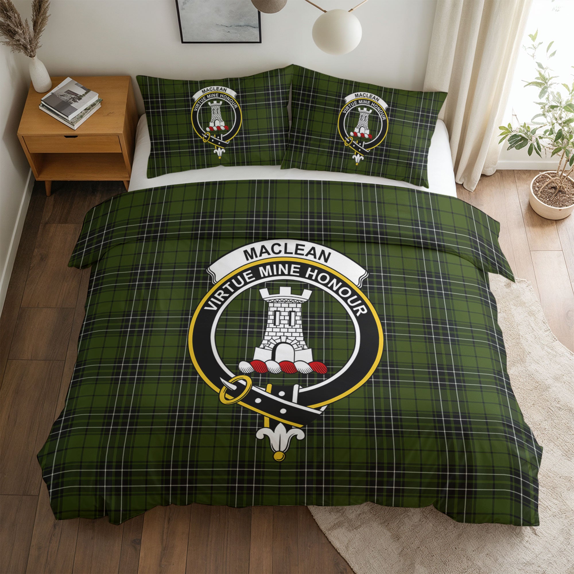 MacLean Hunting Tartan Crest Bedding Set