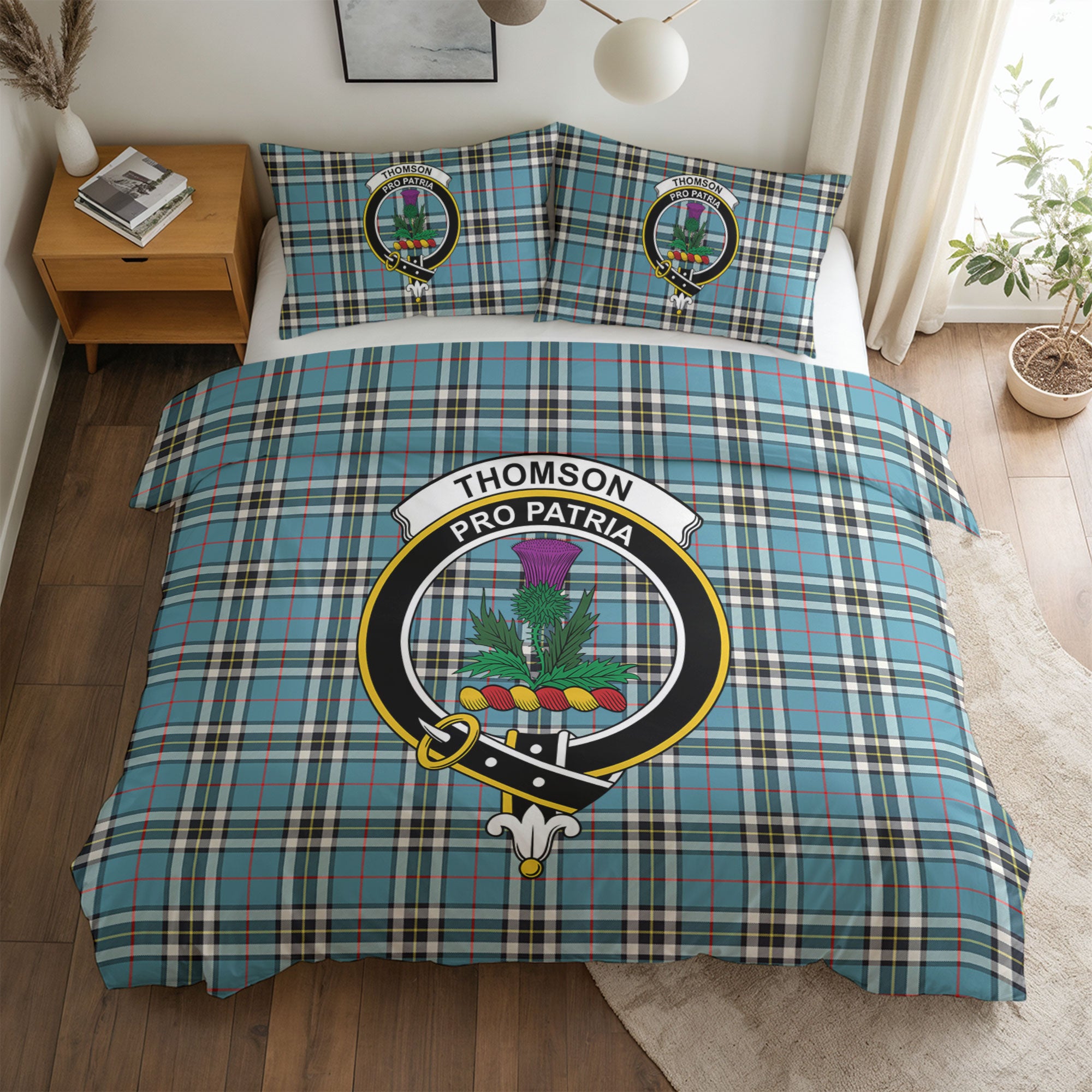 Thomson Blue Tartan Crest Bedding Set