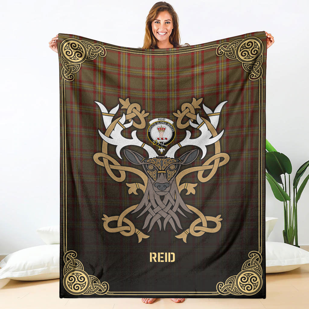 Reid Ancient Tartan Crest Premium Blanket - Celtic Stag style
