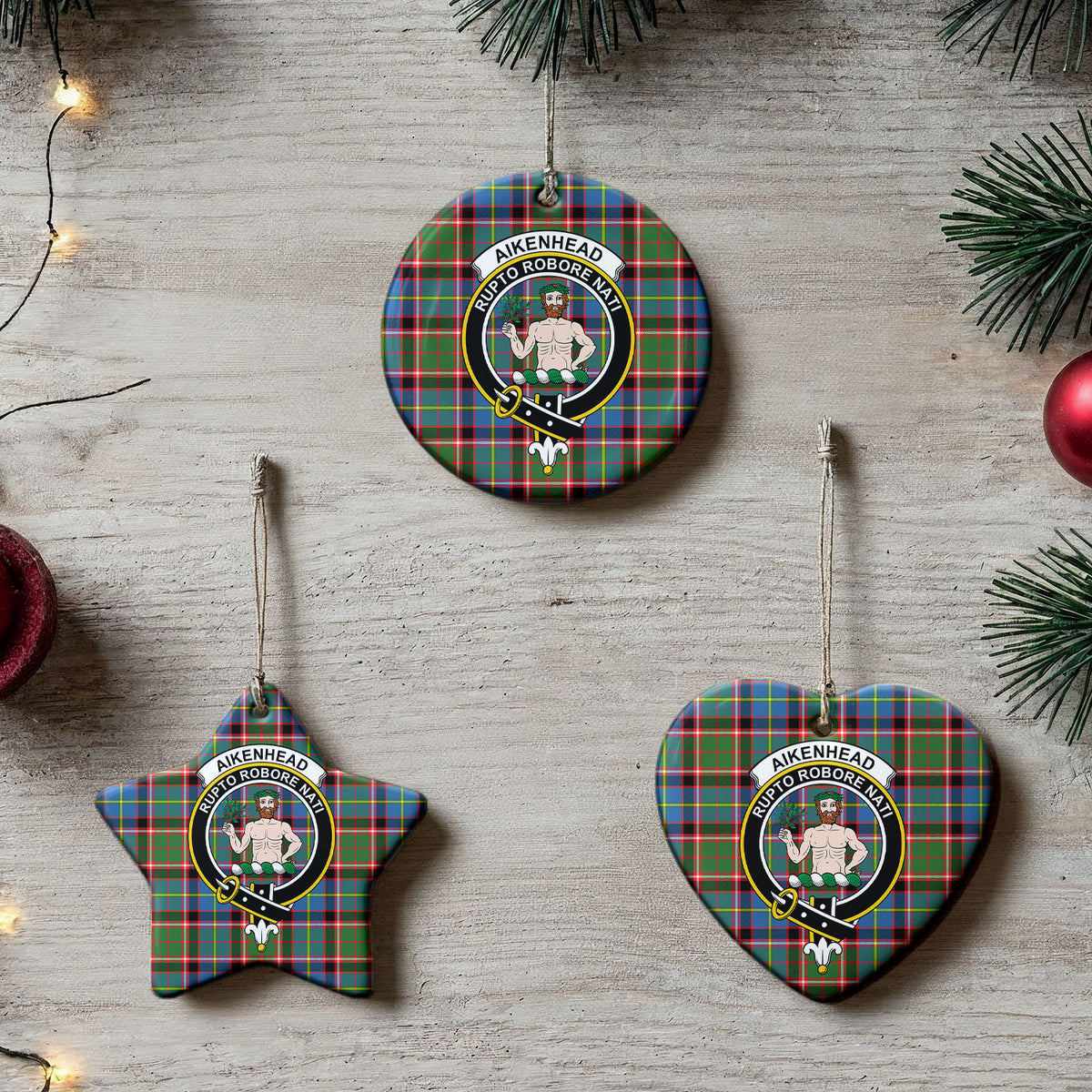 Aikenhead Tartan Crest Christmas Ceramic Ornament