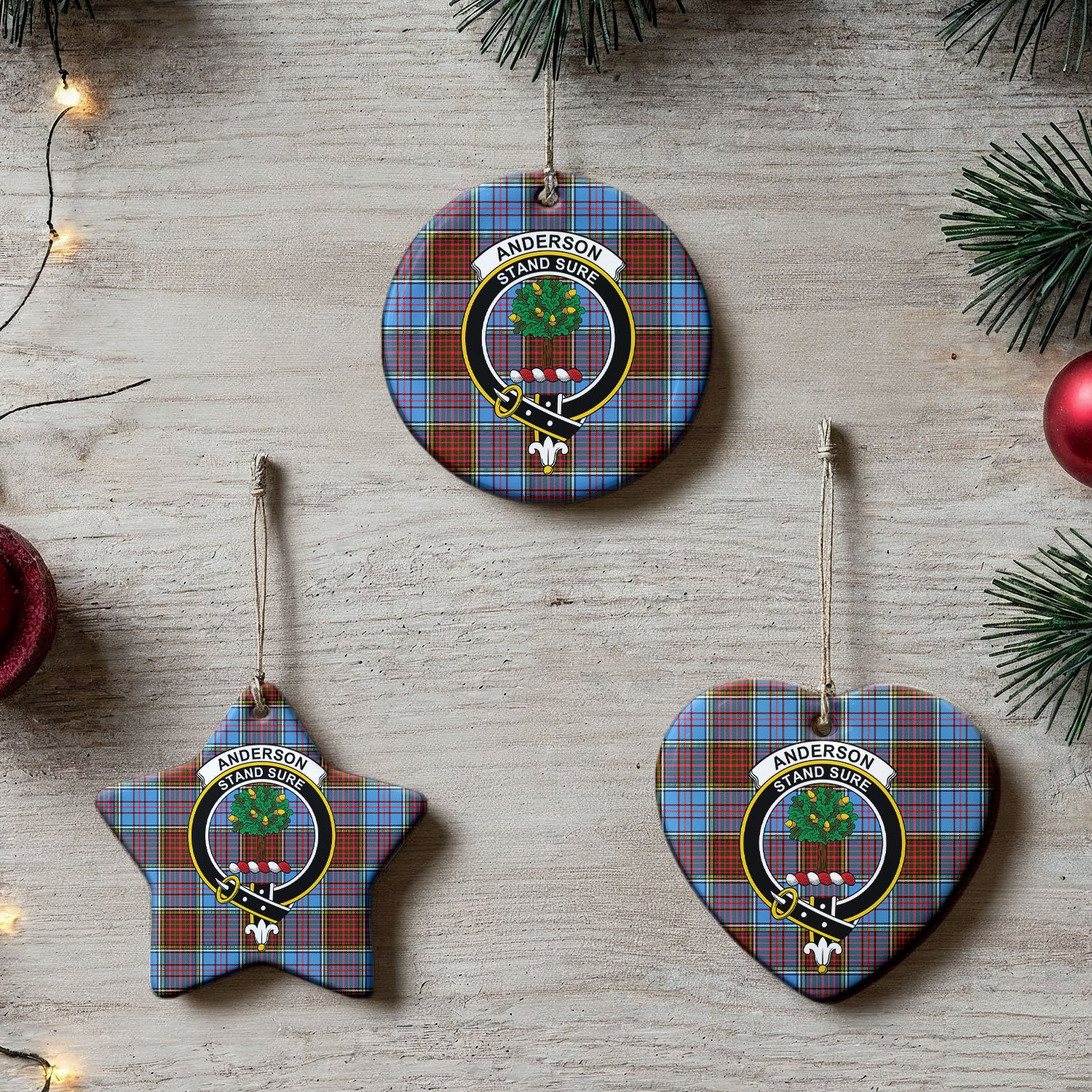 Anderson Modern Tartan Crest Christmas Ceramic Ornament