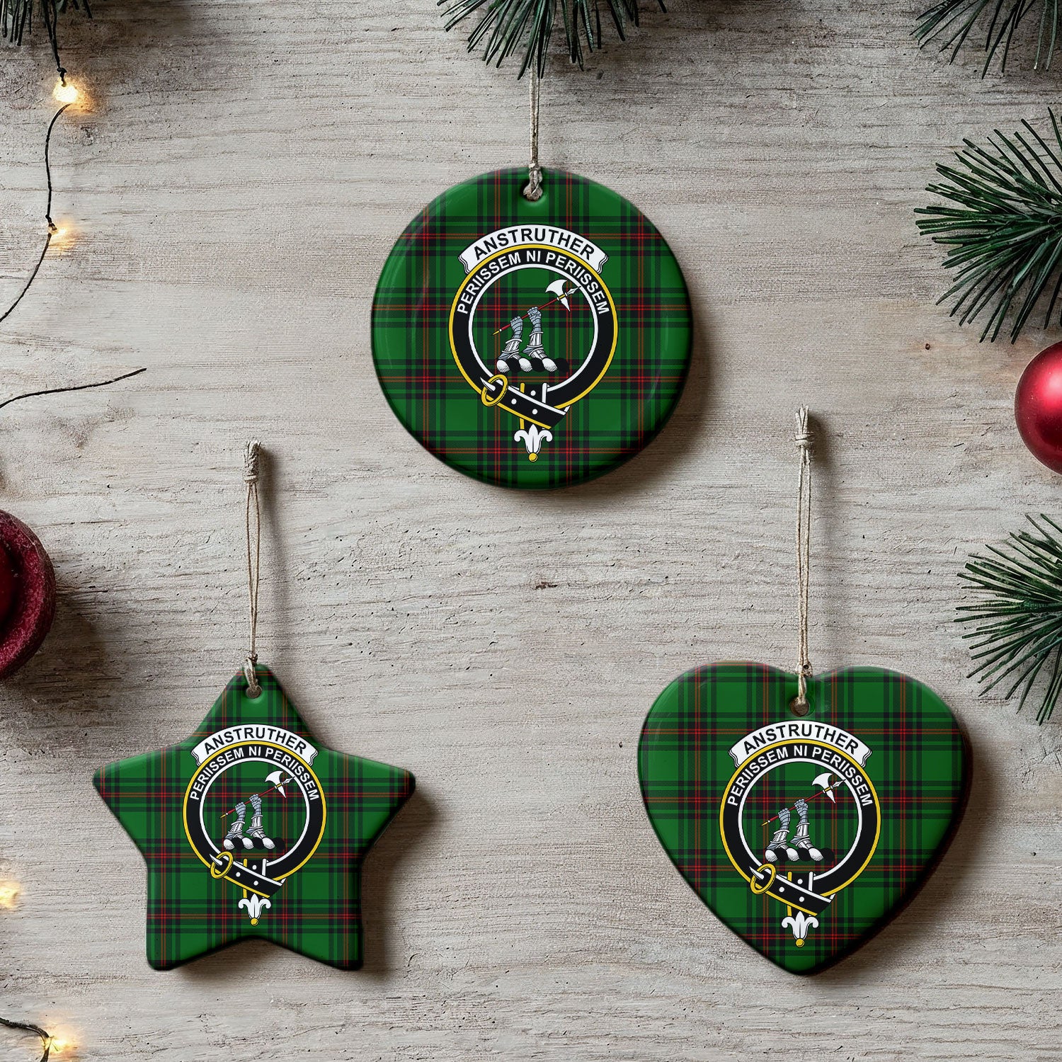 Anstruther Tartan Crest Christmas Ceramic Ornament