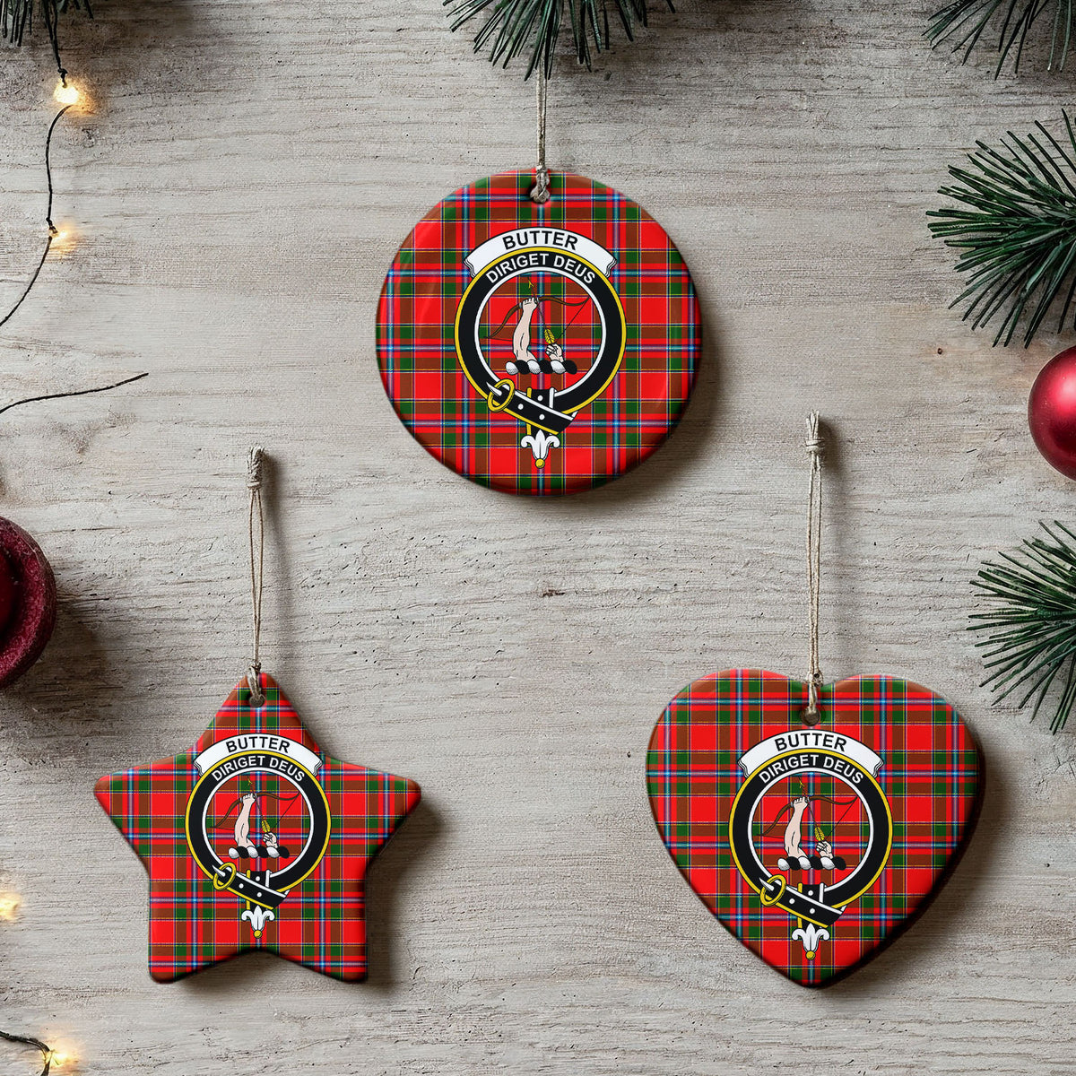 Butter Tartan Crest Christmas Ceramic Ornament