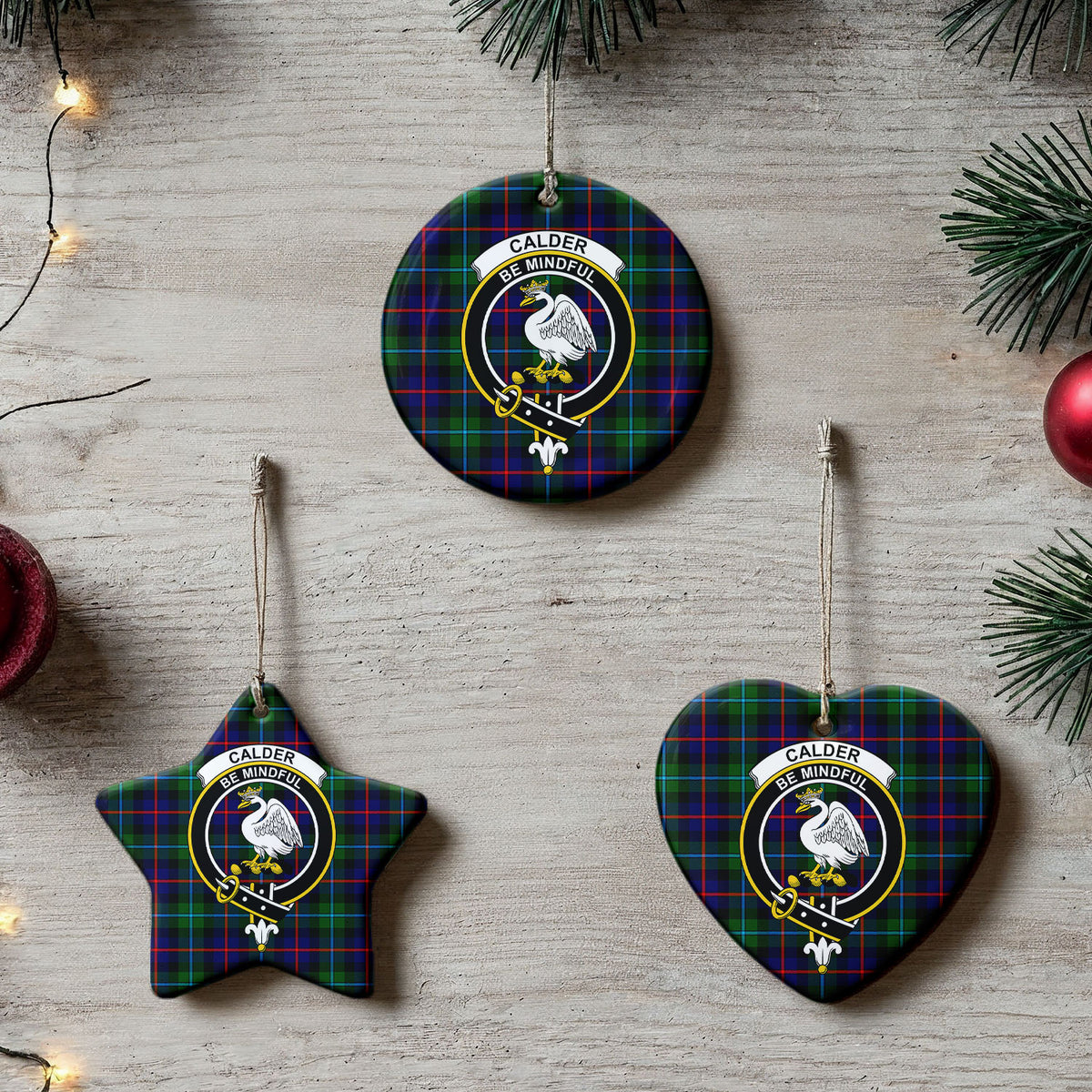 Calder (Calder-Campbell) Tartan Crest Christmas Ceramic Ornament