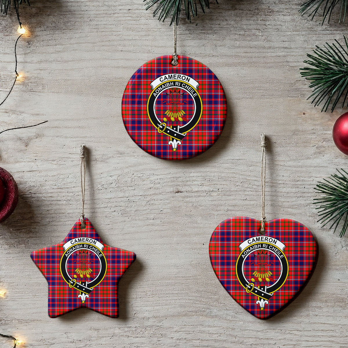 Cameron of Lochiel Modern Tartan Crest Christmas Ceramic Ornament