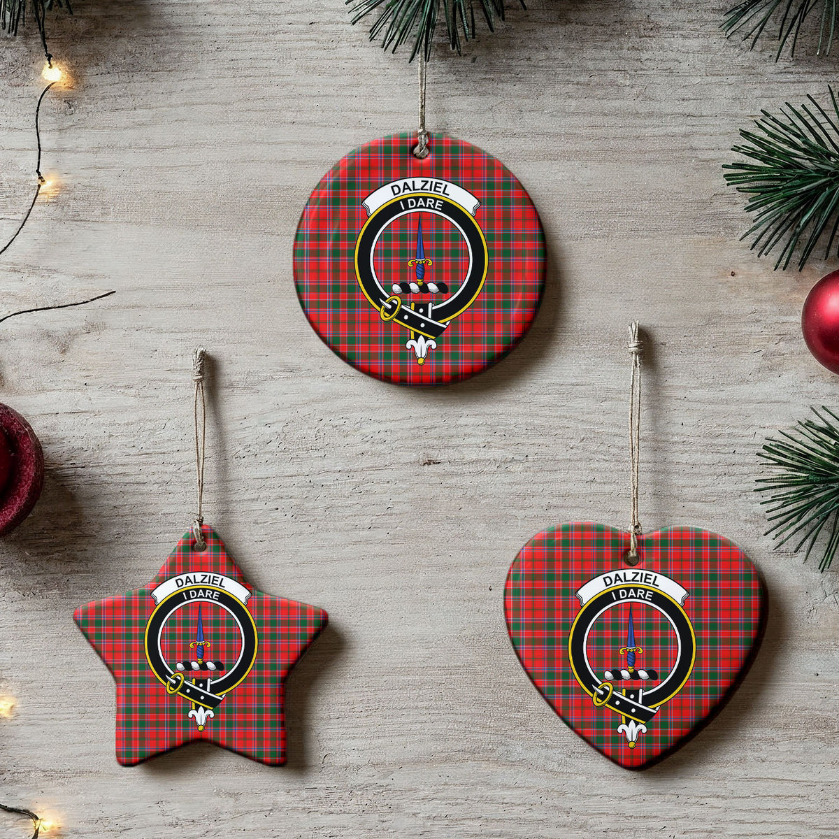 Dalziel Modern Tartan Crest Christmas Ceramic Ornament