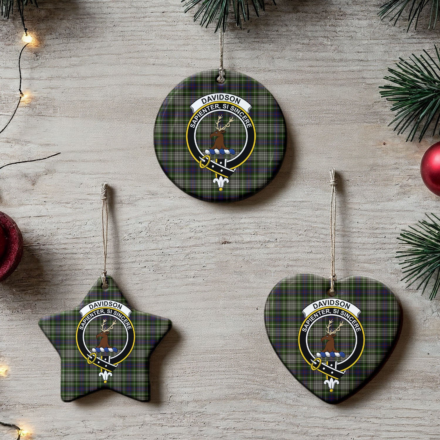 Davidson Tulloch Dress Tartan Crest Christmas Ceramic Ornament