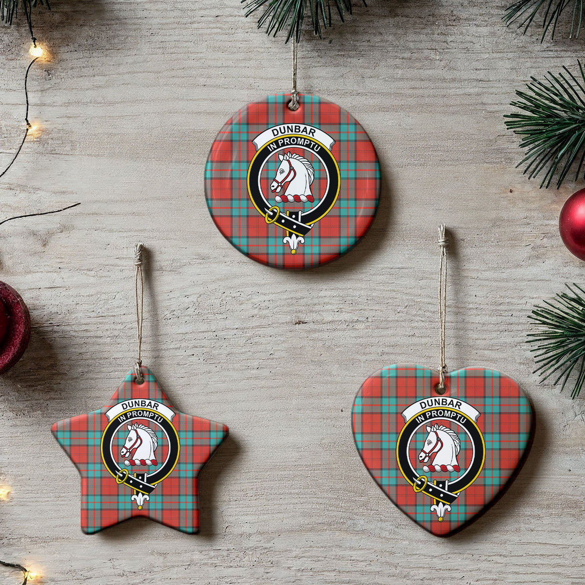 Dunbar Ancient Tartan Crest Christmas Ceramic Ornament