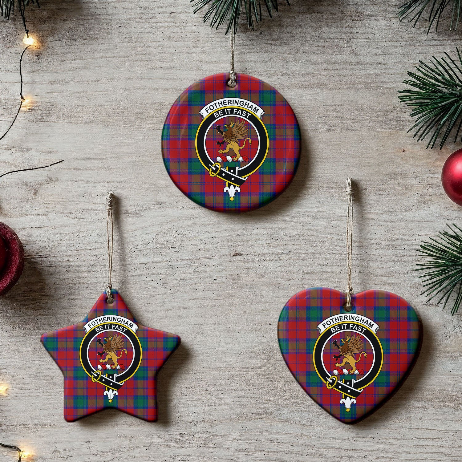 Fotheringham Tartan Crest Christmas Ceramic Ornament