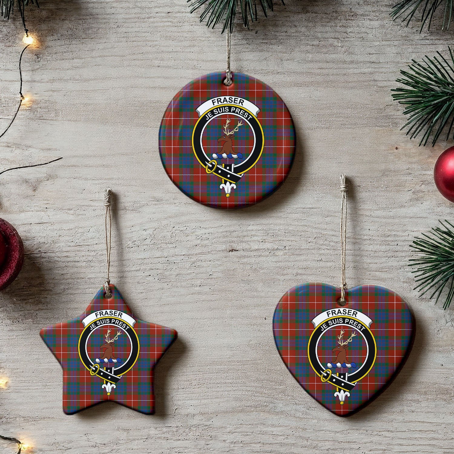 Fraser (of Lovat) Ancient Tartan Crest Christmas Ceramic Ornament