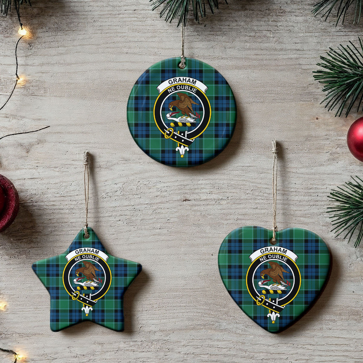 Graham of Menteith Ancient Tartan Crest Christmas Ceramic Ornament