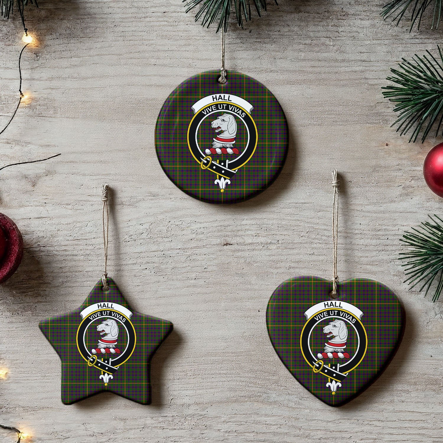 Hall Tartan Crest Christmas Ceramic Ornament