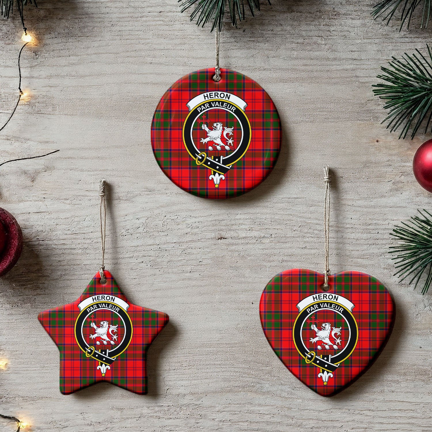 Heron Tartan Crest Christmas Ceramic Ornament