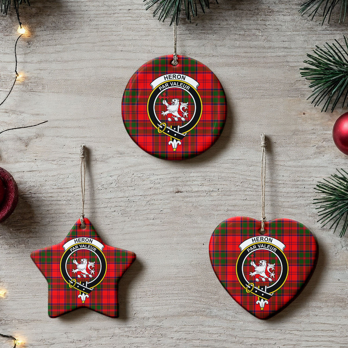 Heron Tartan Crest Christmas Ceramic Ornament