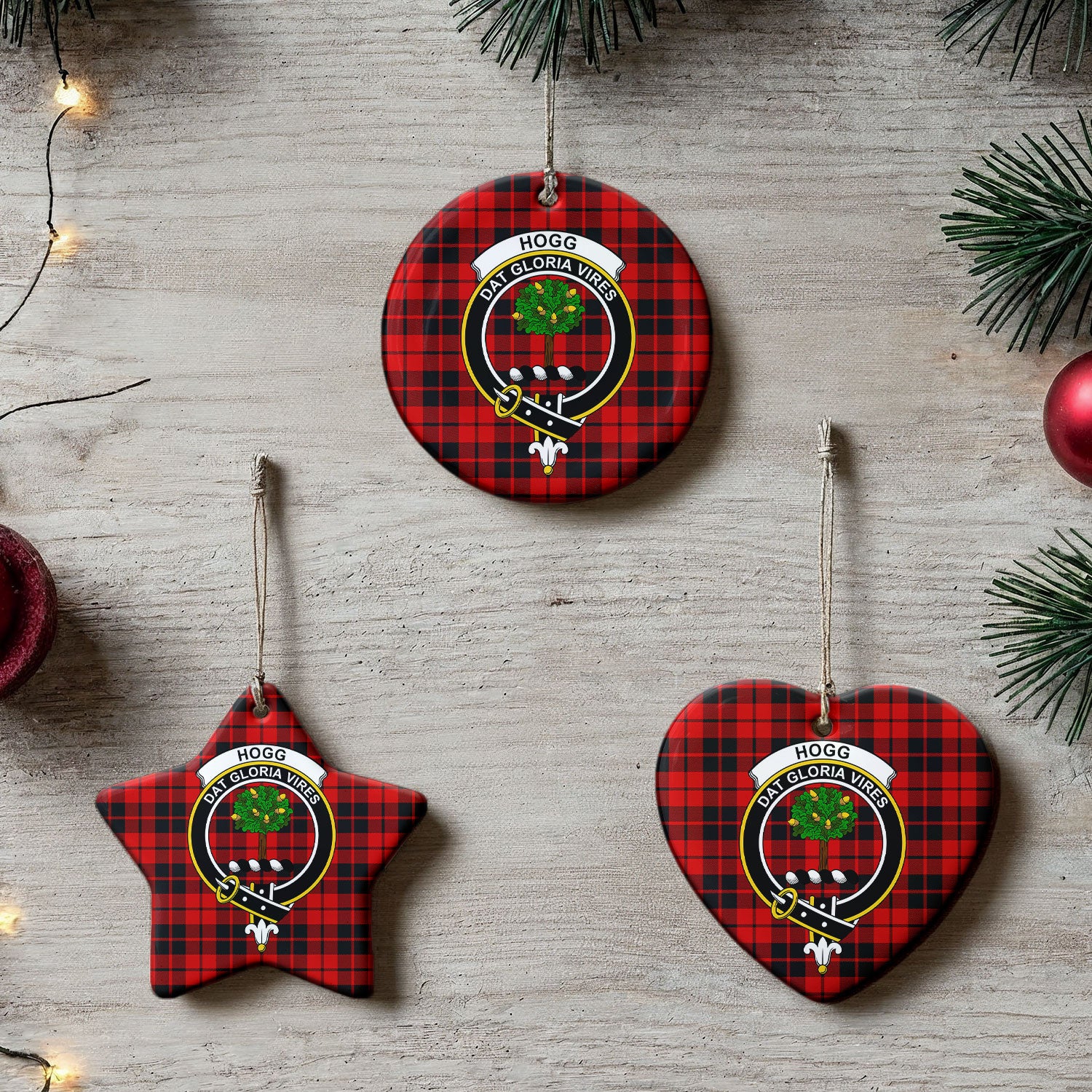 Hogg Tartan Crest Christmas Ceramic Ornament