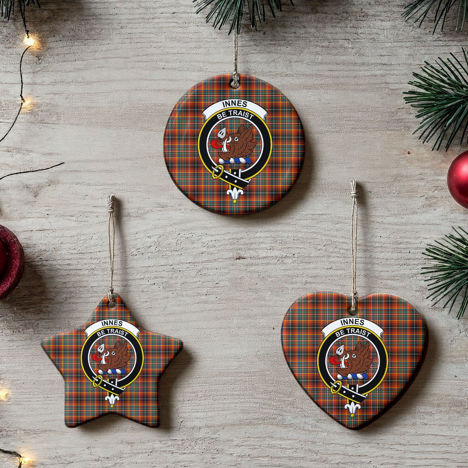 Innes Ancient Tartan Crest Christmas Ceramic Ornament