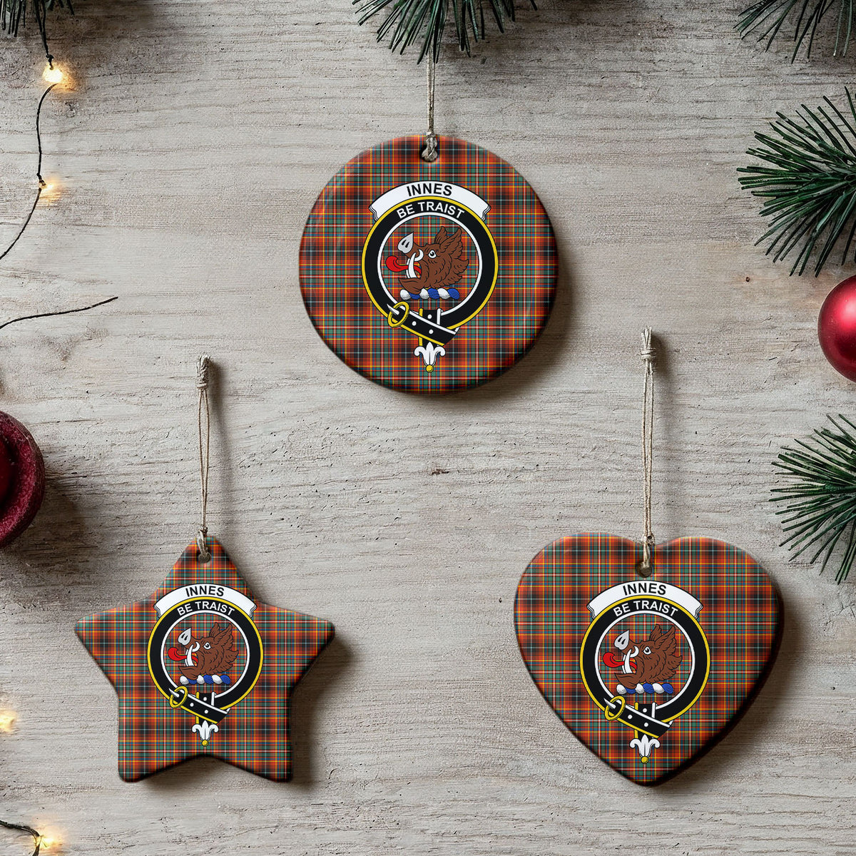 Innes Ancient Tartan Crest Christmas Ceramic Ornament