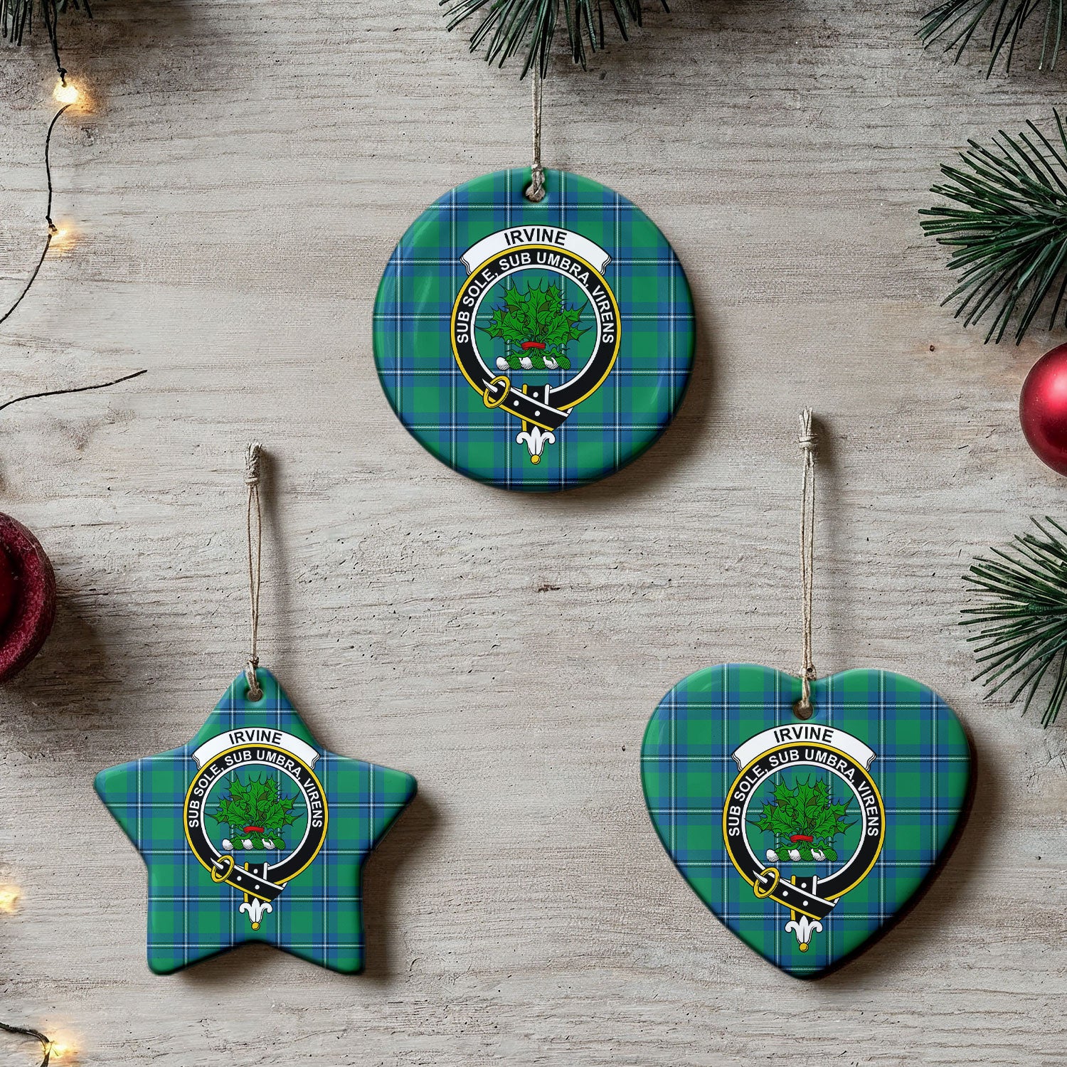 Irvine Ancient Tartan Crest Christmas Ceramic Ornament