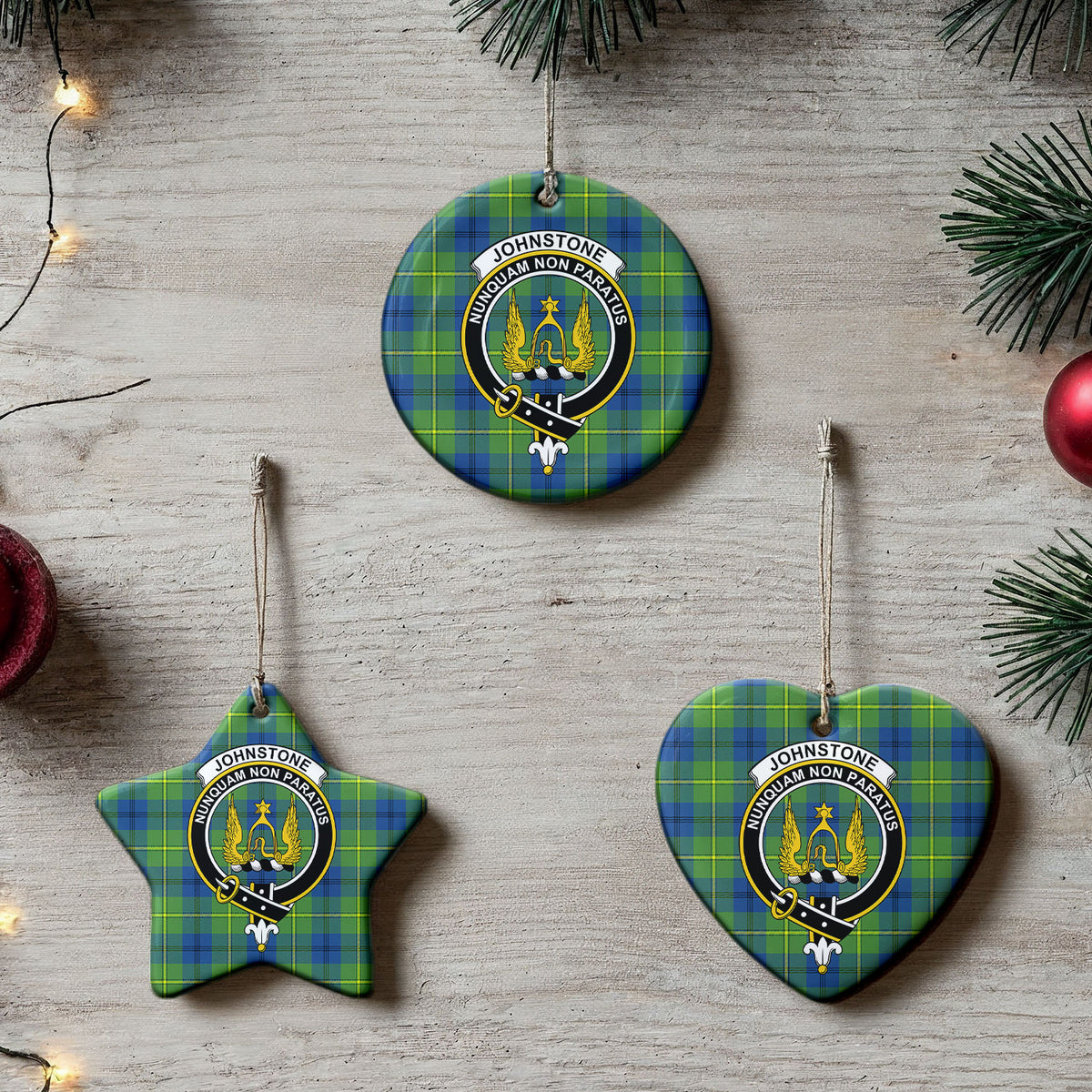 Johnstone Ancient Tartan Crest Christmas Ceramic Ornament