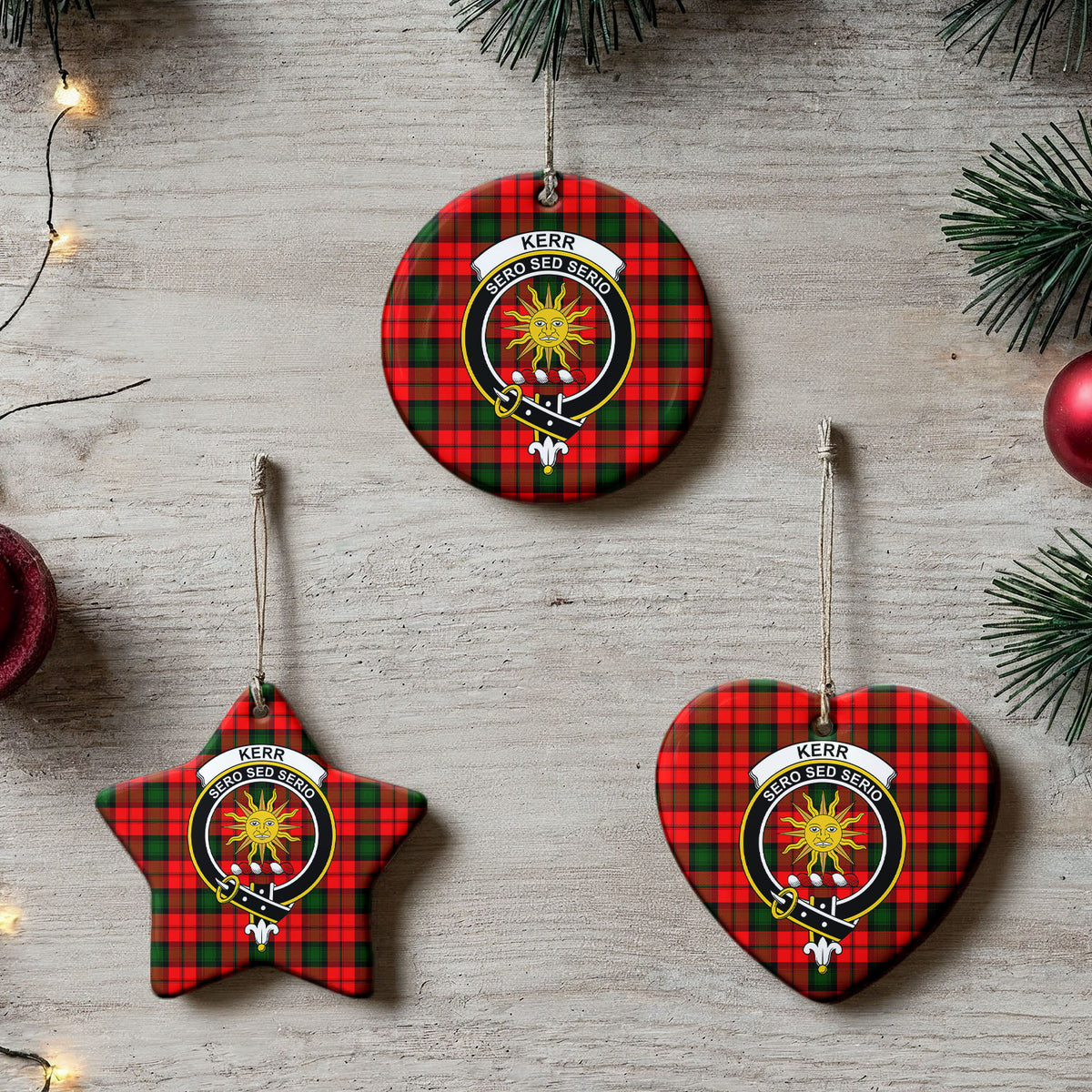 Kerr Modern Tartan Crest Christmas Ceramic Ornament