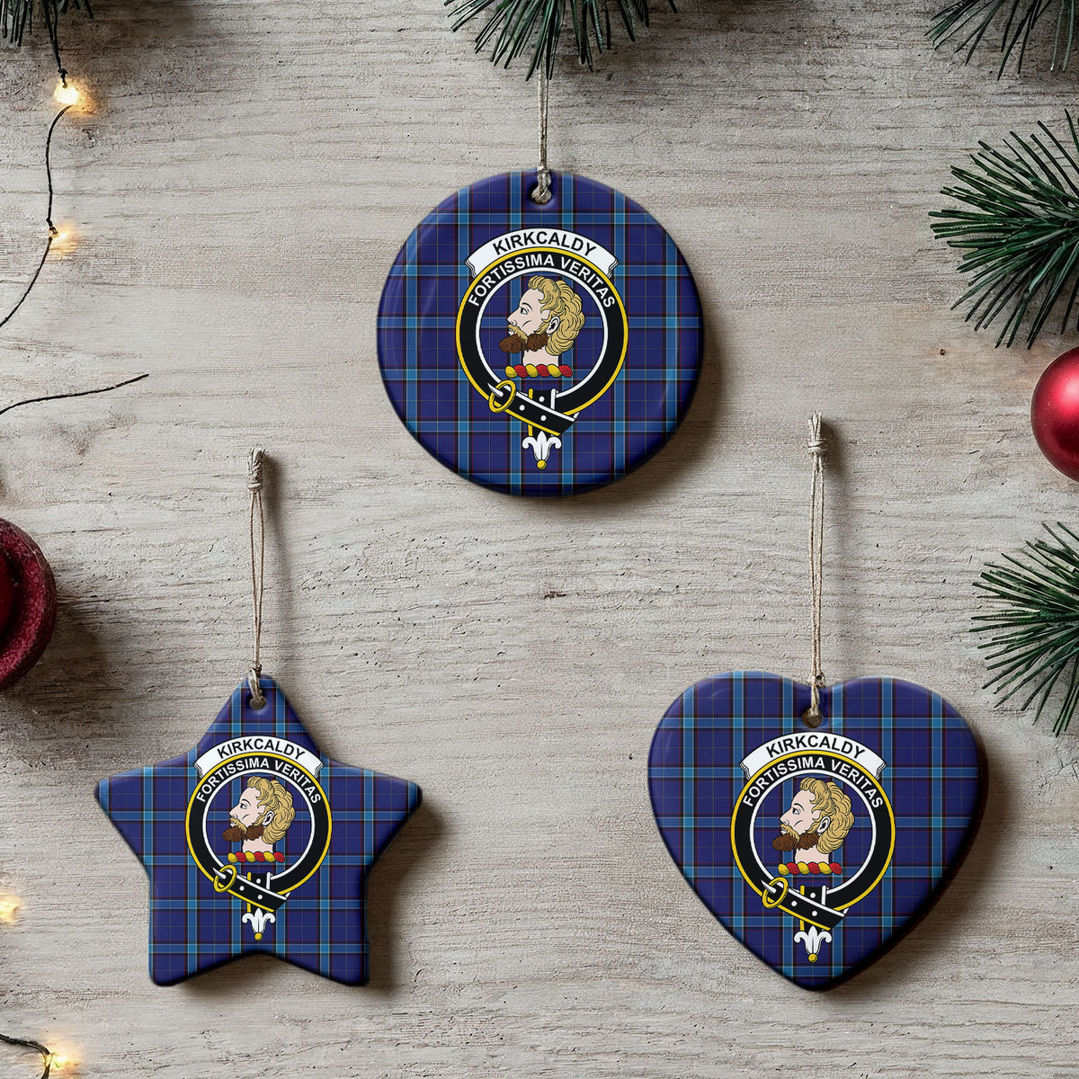Kirkcaldy Tartan Crest Christmas Ceramic Ornament