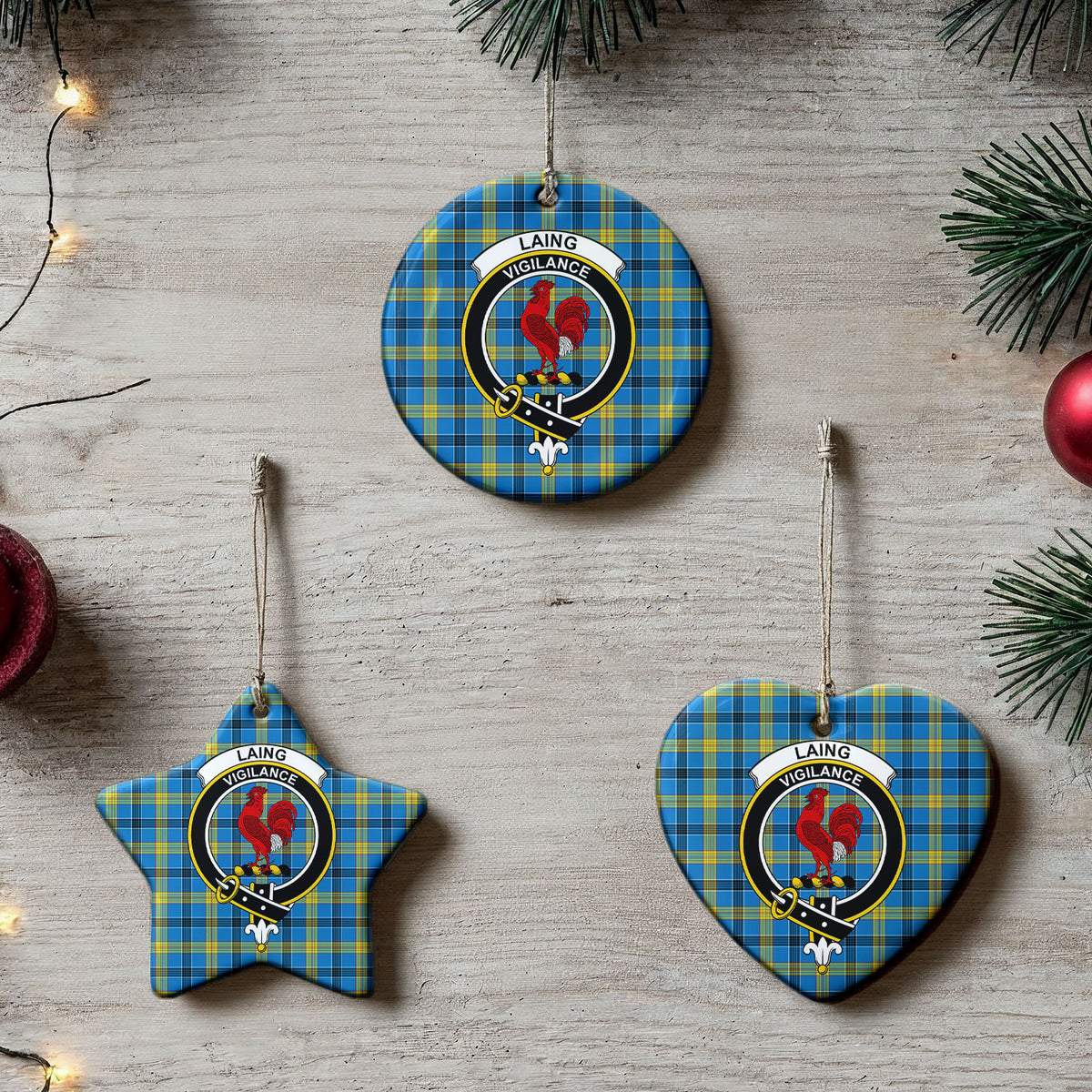 Laing Tartan Crest Christmas Ceramic Ornament