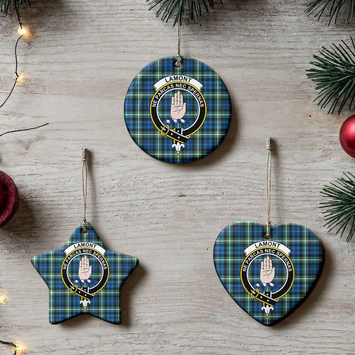 Lamont Ancient Tartan Crest Christmas Ceramic Ornament