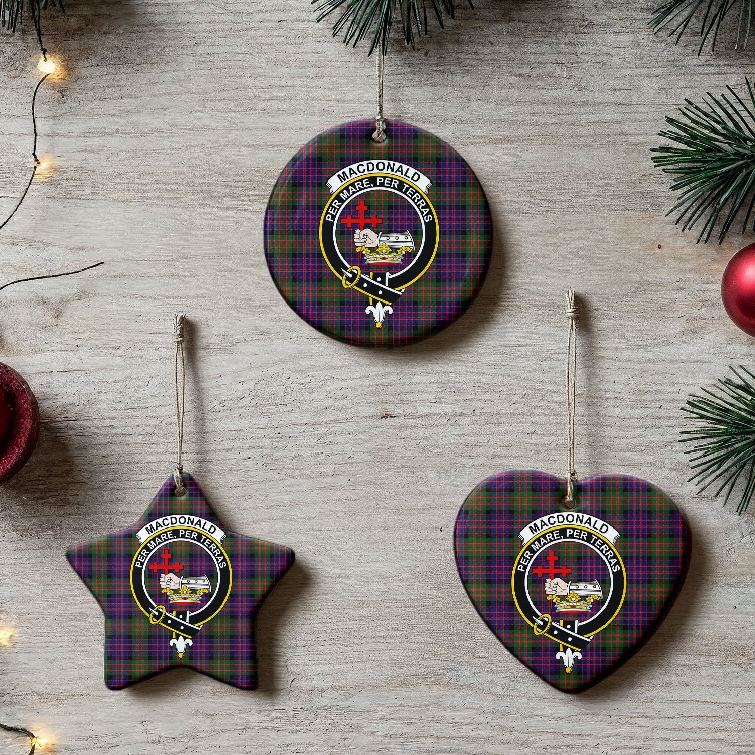 MacDonald Modern Tartan Crest Christmas Ceramic Ornament