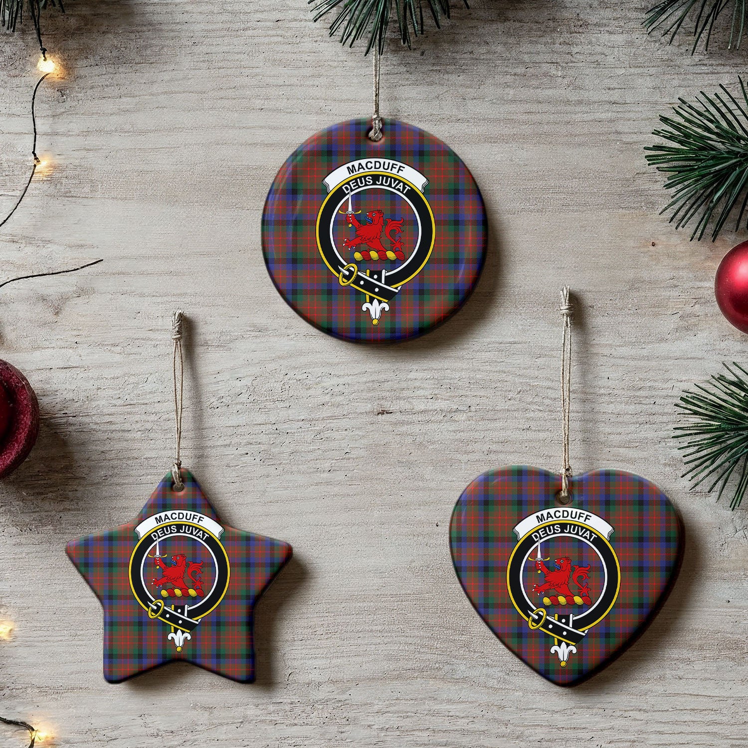 MacDuff Hunting Modern Tartan Crest Christmas Ceramic Ornament