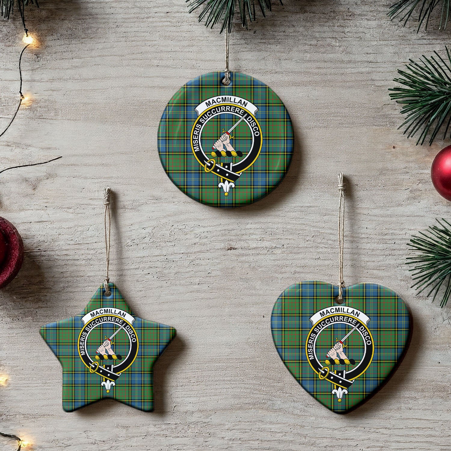 MacMillan Hunting Ancient Tartan Crest Christmas Ceramic Ornament