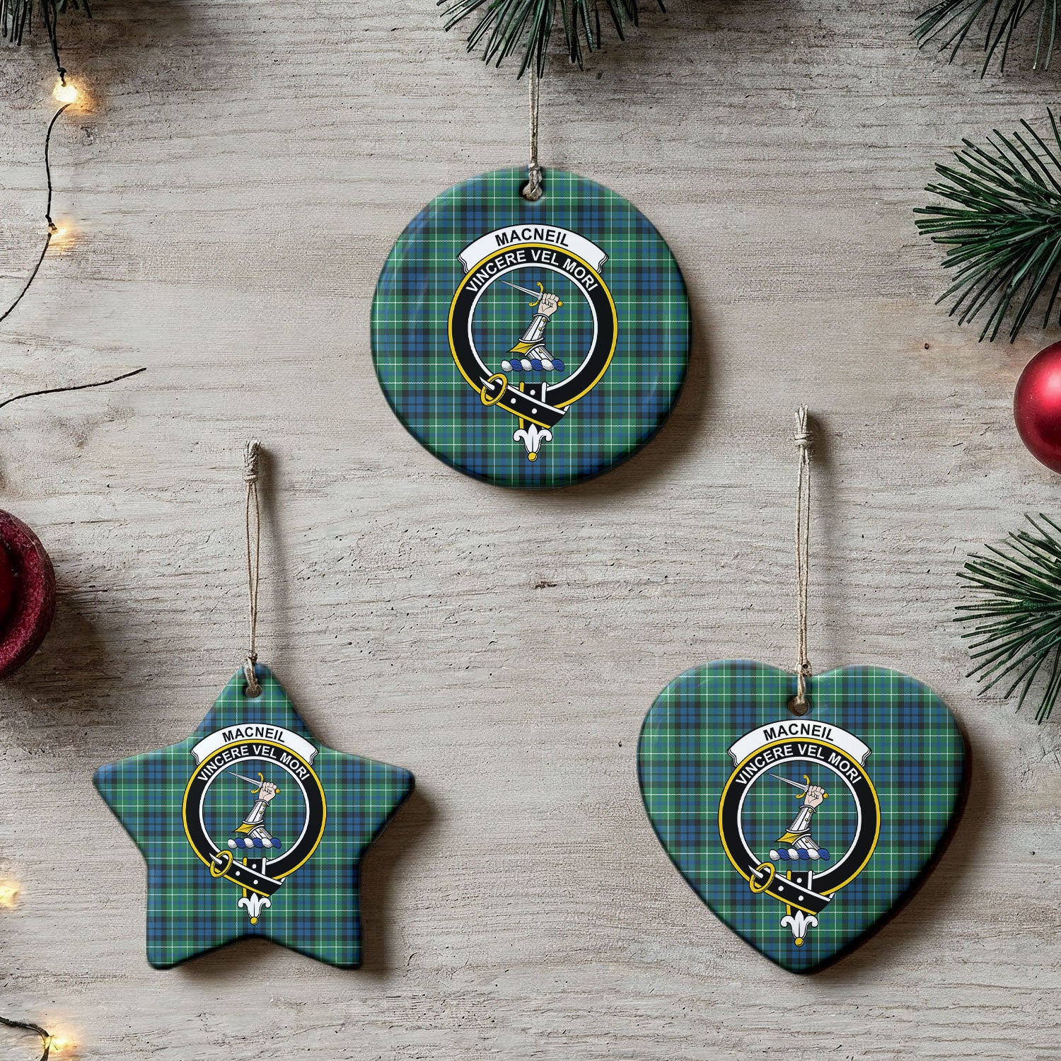 MacNeil of Colonsay Ancient Tartan Crest Christmas Ceramic Ornament
