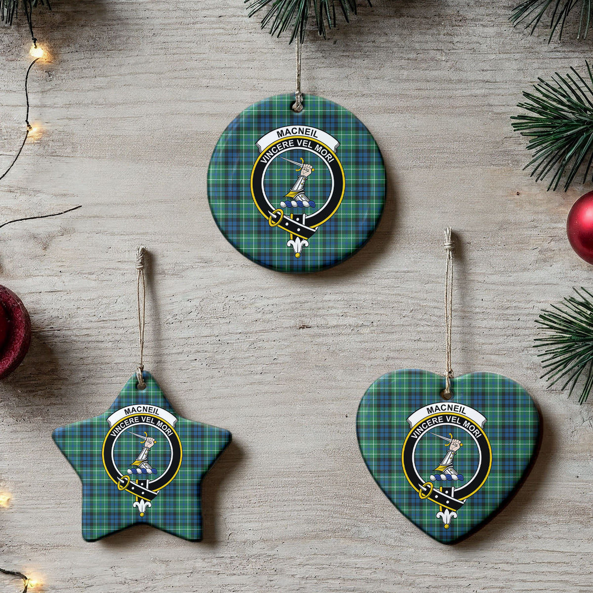 MacNeil of Colonsay Ancient Tartan Crest Christmas Ceramic Ornament