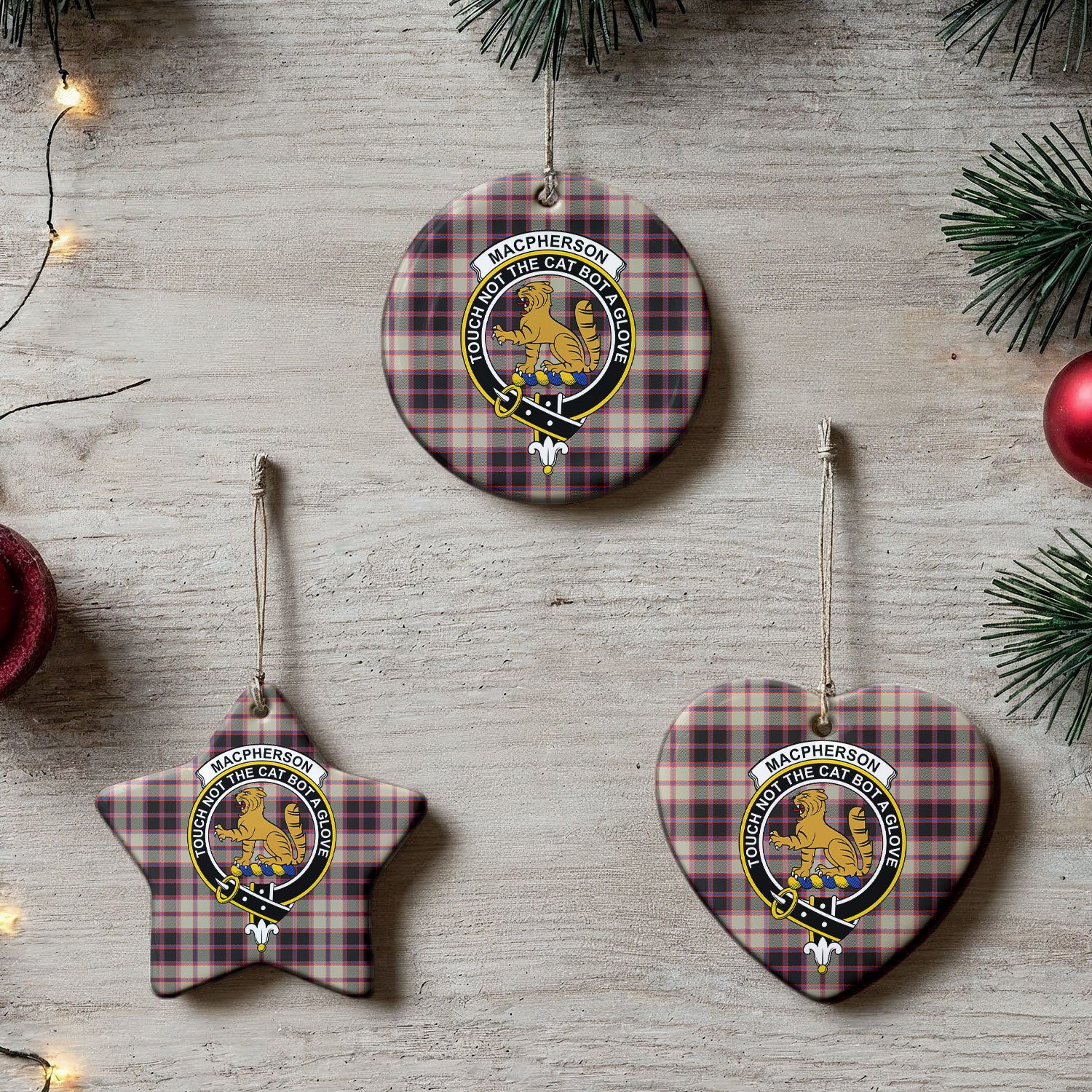 MacPherson Hunting Ancient Tartan Crest Christmas Ceramic Ornament