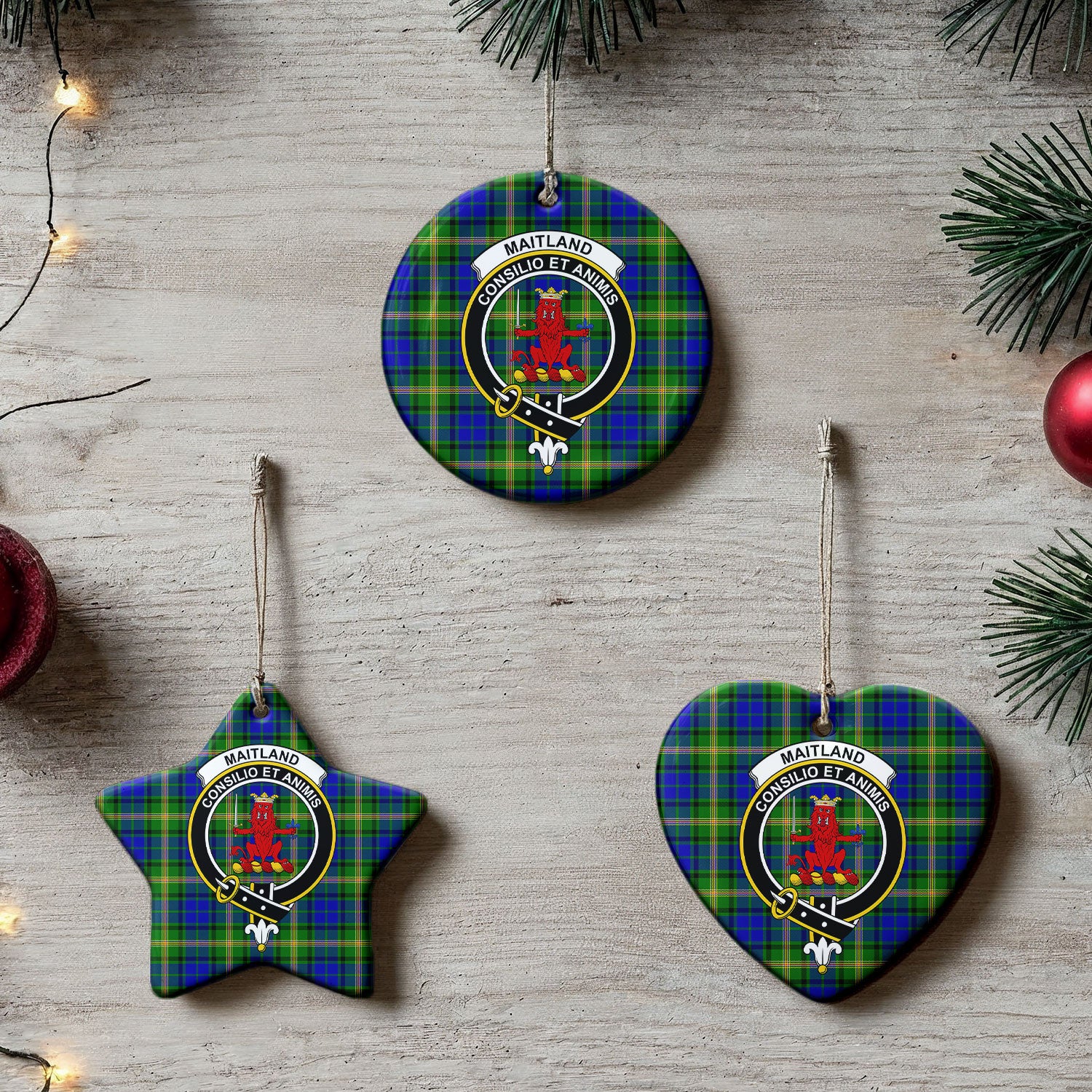 Maitland Tartan Crest Christmas Ceramic Ornament
