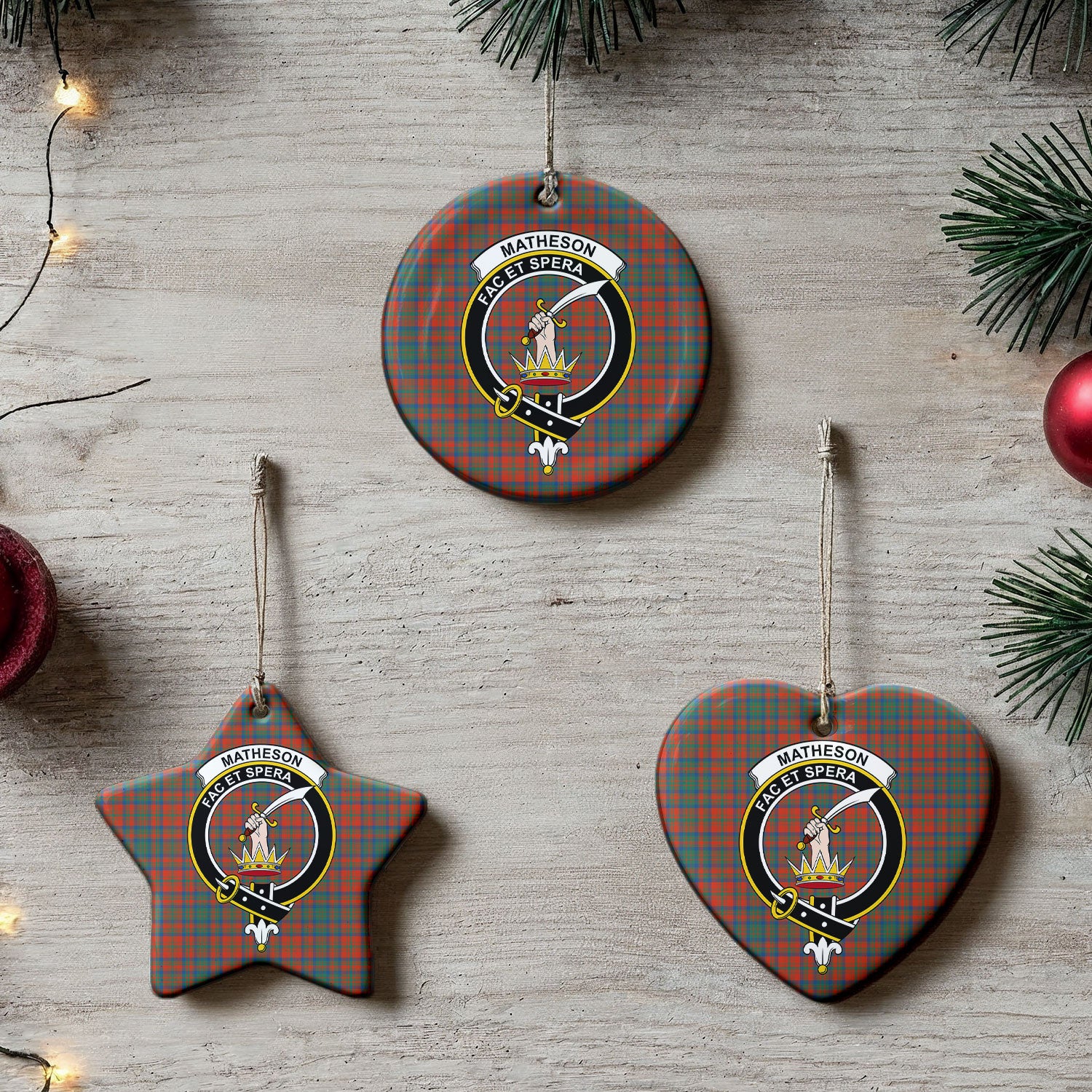 Matheson Ancient Tartan Crest Christmas Ceramic Ornament