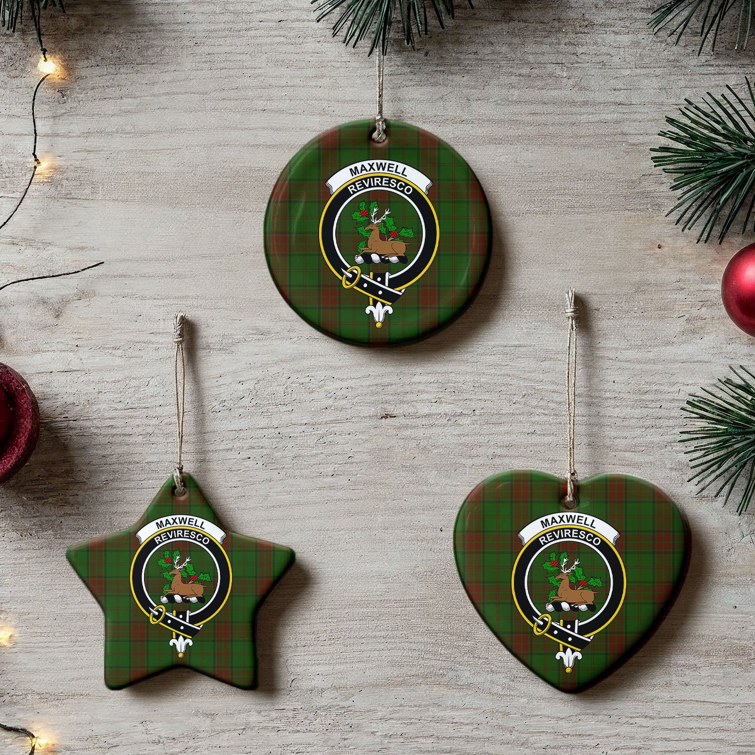 Maxwell Hunting Tartan Crest Christmas Ceramic Ornament