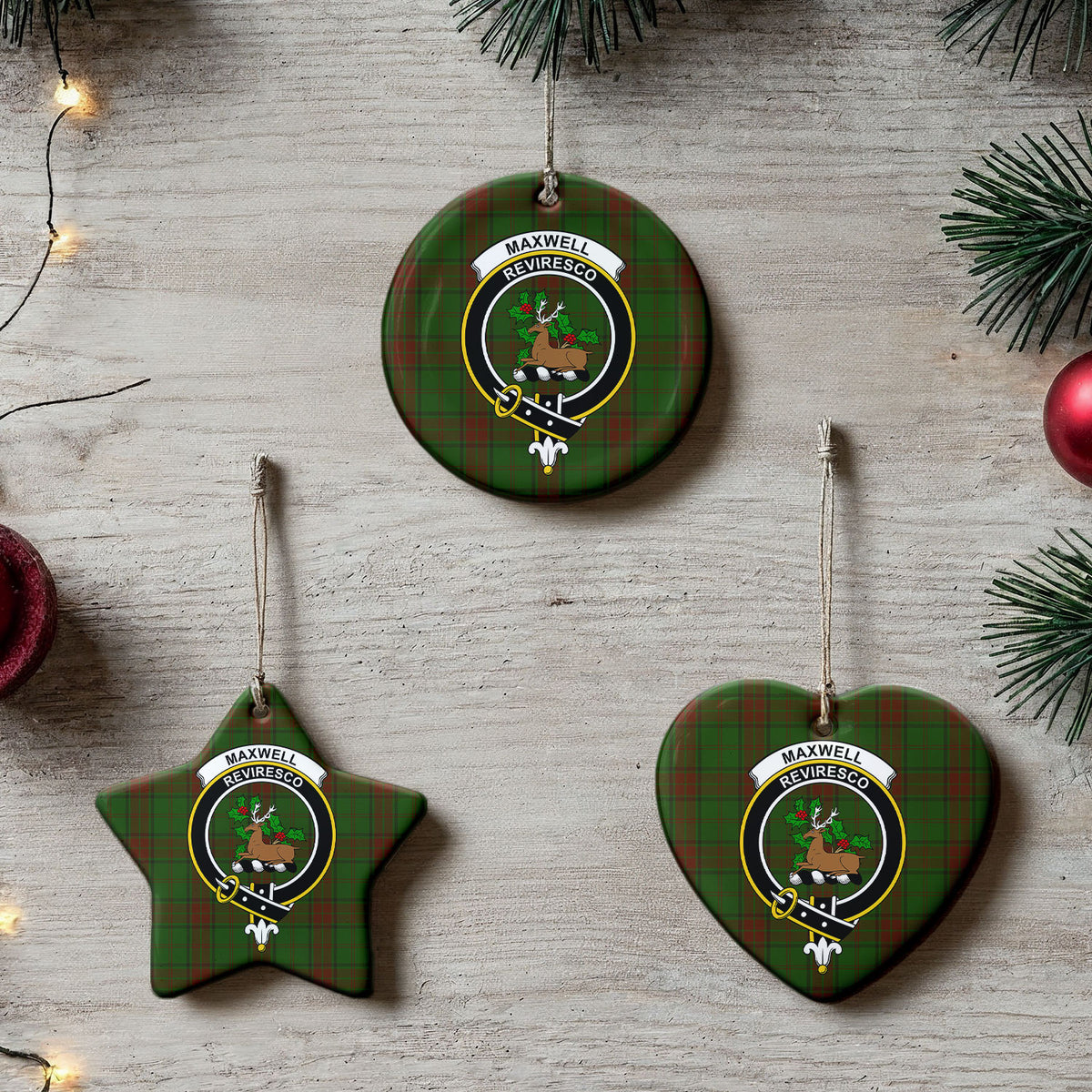Maxwell Hunting Tartan Crest Christmas Ceramic Ornament