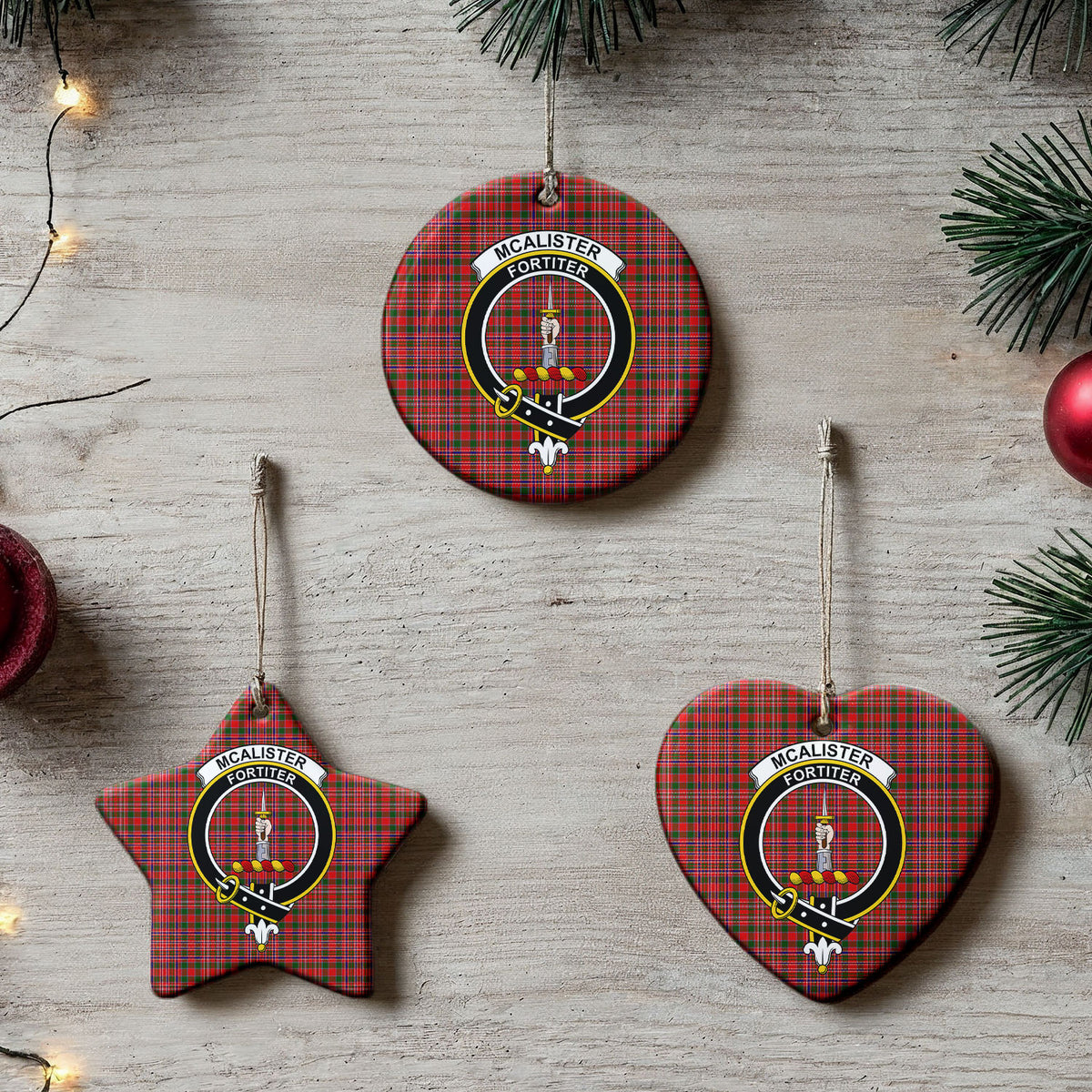 McAlister Modern Tartan Crest Christmas Ceramic Ornament
