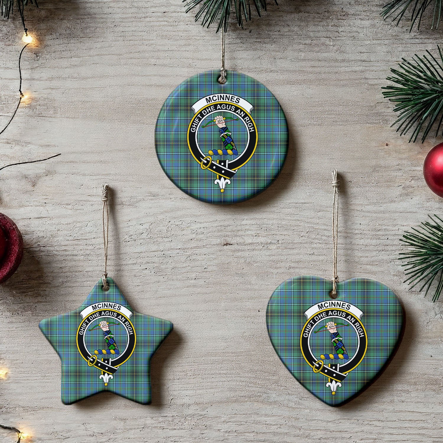 McInnes Ancient Tartan Crest Christmas Ceramic Ornament