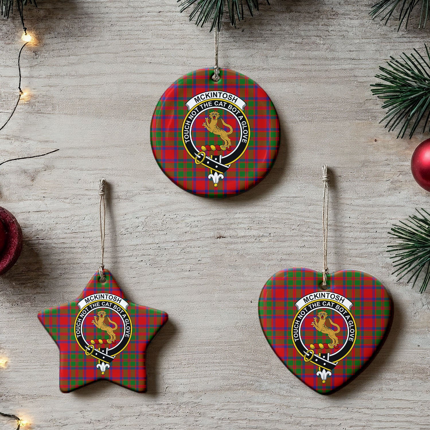 McKintosh Modern Tartan Crest Christmas Ceramic Ornament