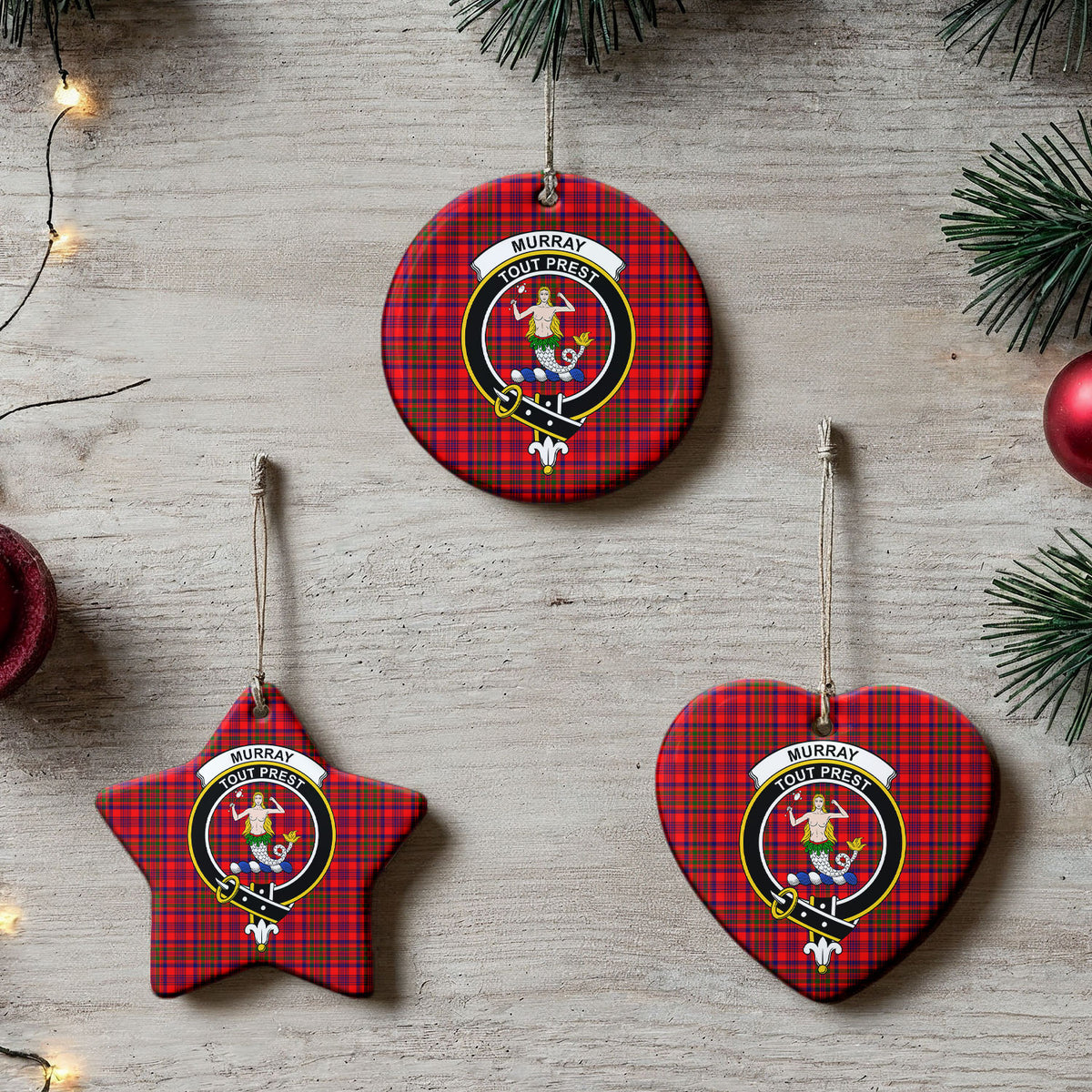 Murray (of Dysart) Tartan Crest Christmas Ceramic Ornament