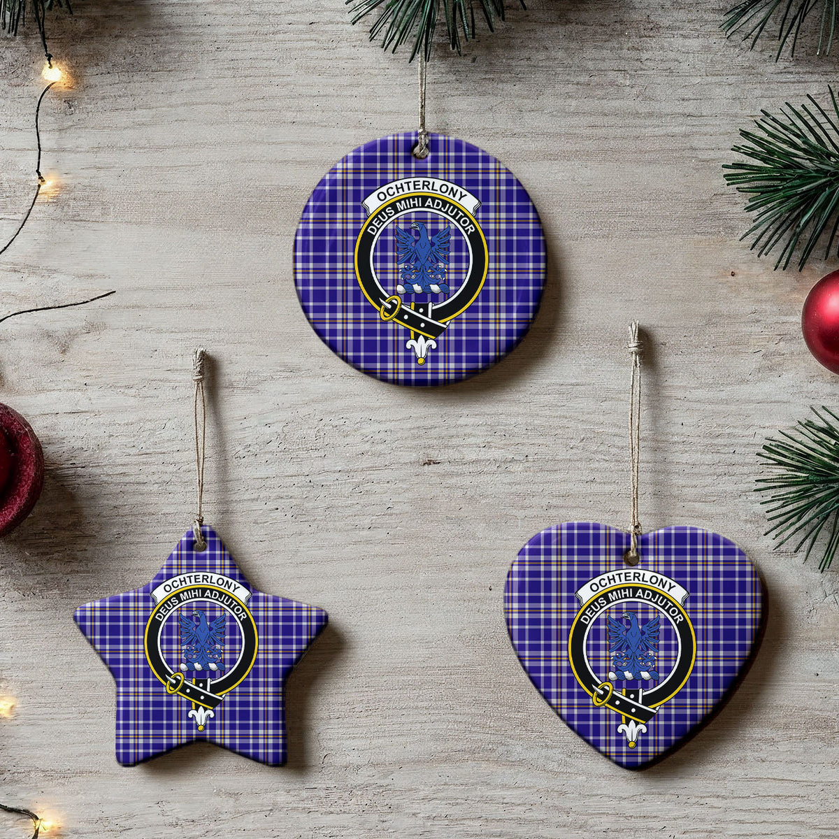 Ochterlony Tartan Crest Christmas Ceramic Ornament
