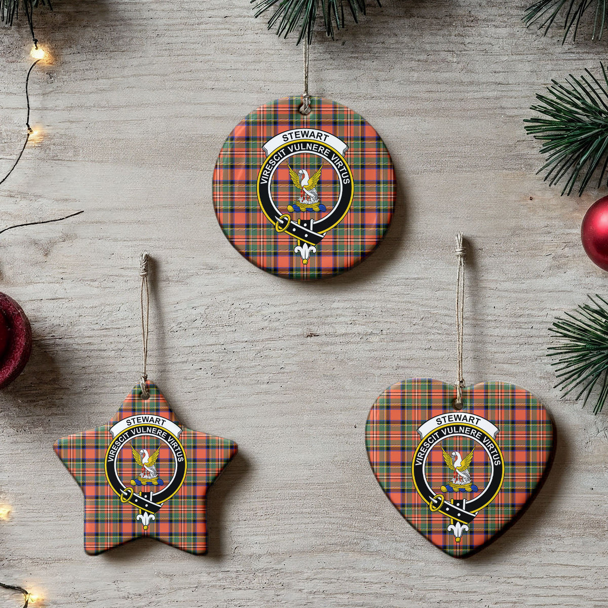 Stewart Royal Ancient Tartan Crest Christmas Ceramic Ornament
