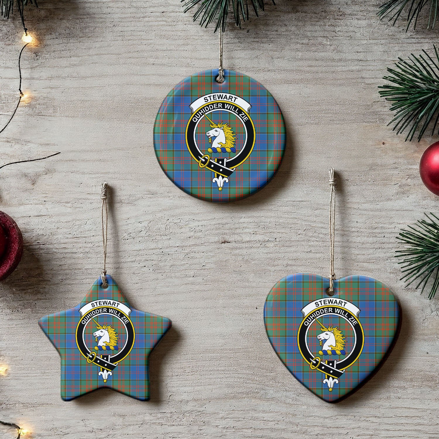 Stewart of Appin Hunting Ancient Tartan Crest Christmas Ceramic Ornament