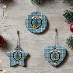 Thomson Blue Tartan Crest Christmas Ceramic Ornament